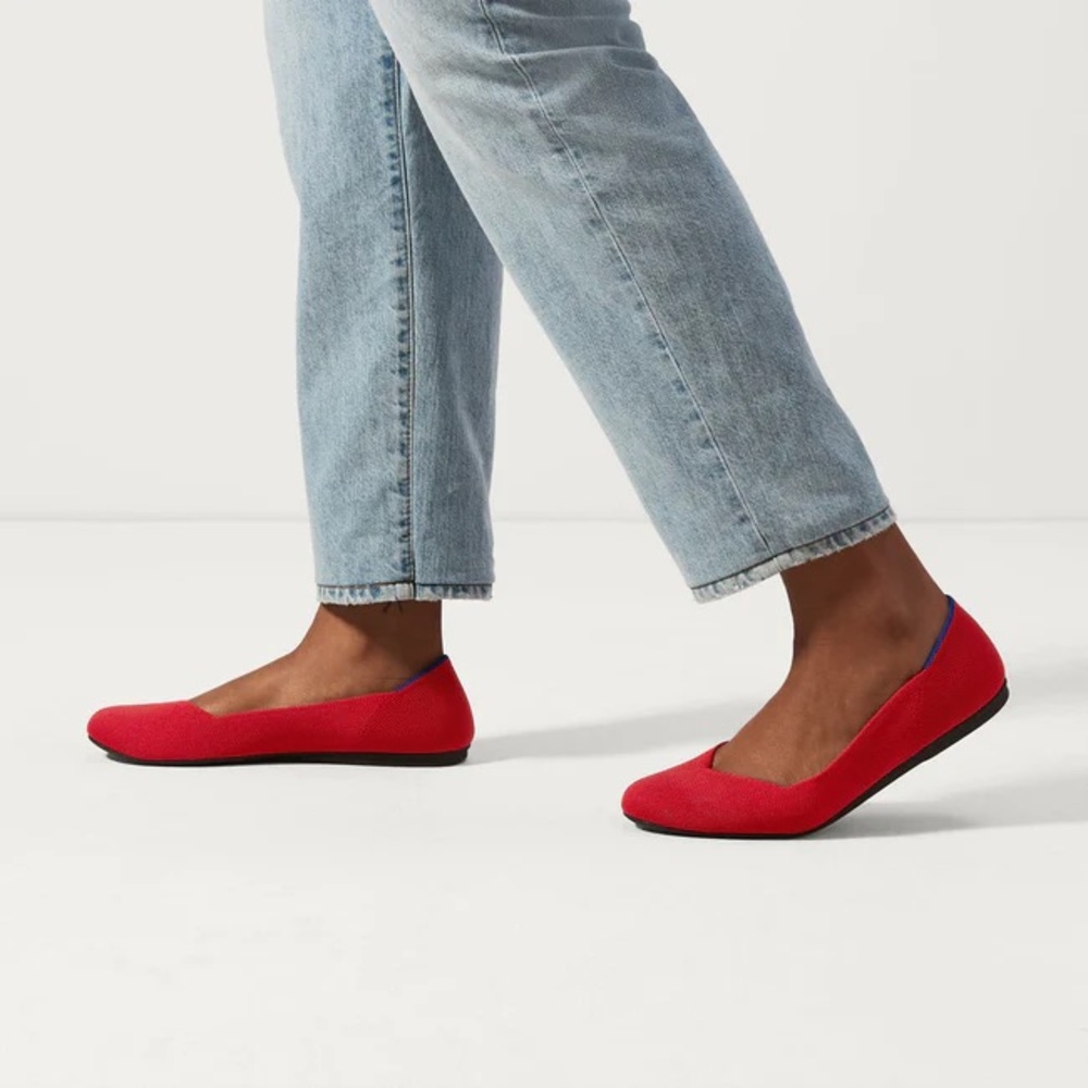 Rothy's Red Knit Ballet Flats with Blue Trim - Picture 6 of 10